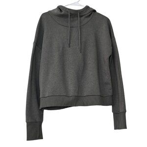 90 Degree by Reflex Women's Grey Cropped Pullover Hoodie w/ Thumbhole Size Large